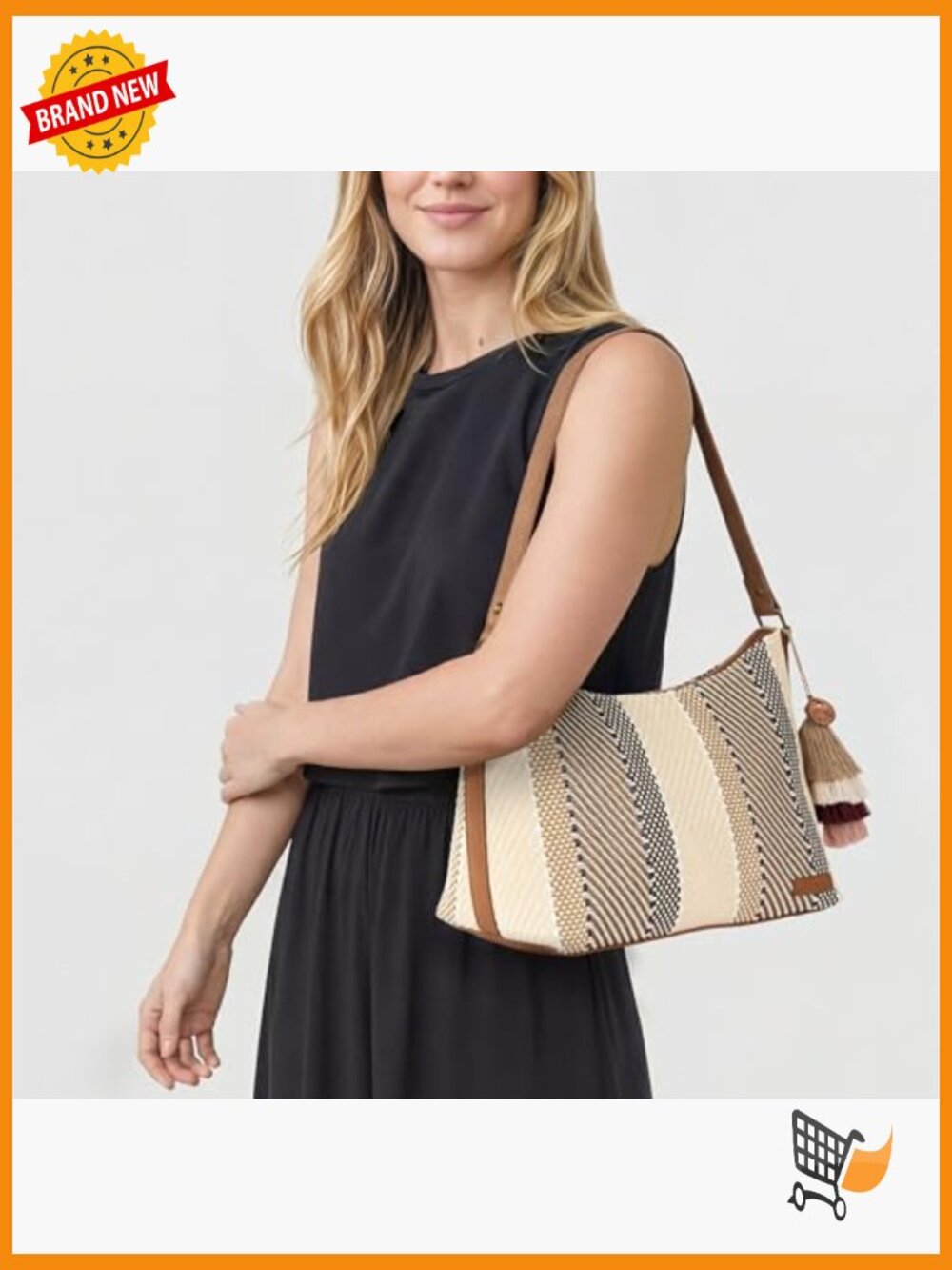 Women's Hobo Shoulder Bag with Zipper Closure, Detachable Key Dangle, - Picture 2 of 5